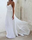 LTP1171,Boho White Beach Wedding Dresses,White Lace Chiffon Wedding Gown