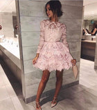 LTP0483,Pink Lace A-Line Homecoming Dresses Layers Lace Prom Dress