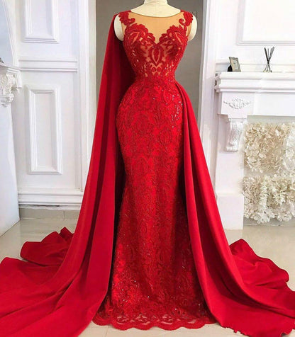 LTP0640,Red mermaid long prom dresses applique lace evening dress