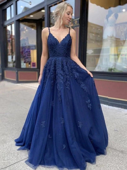 LTP0868,2022 Navy Blue Prom Dresses,Tulle Evening Dress,Applique Long Prom Dress Party Gown