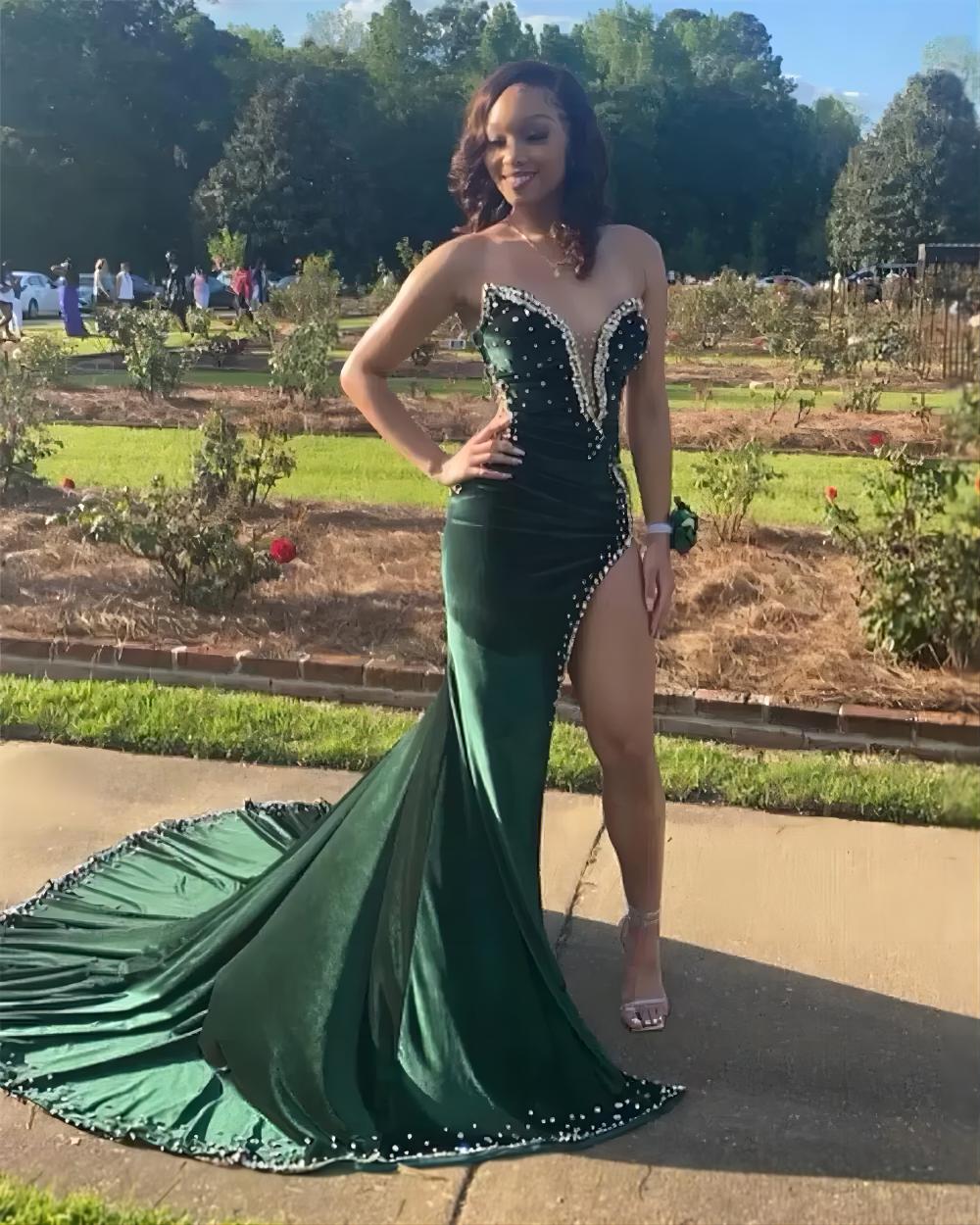 LTP1351,Black Girl Prom Dresses Long Mermaid Green Prom Gown With Train