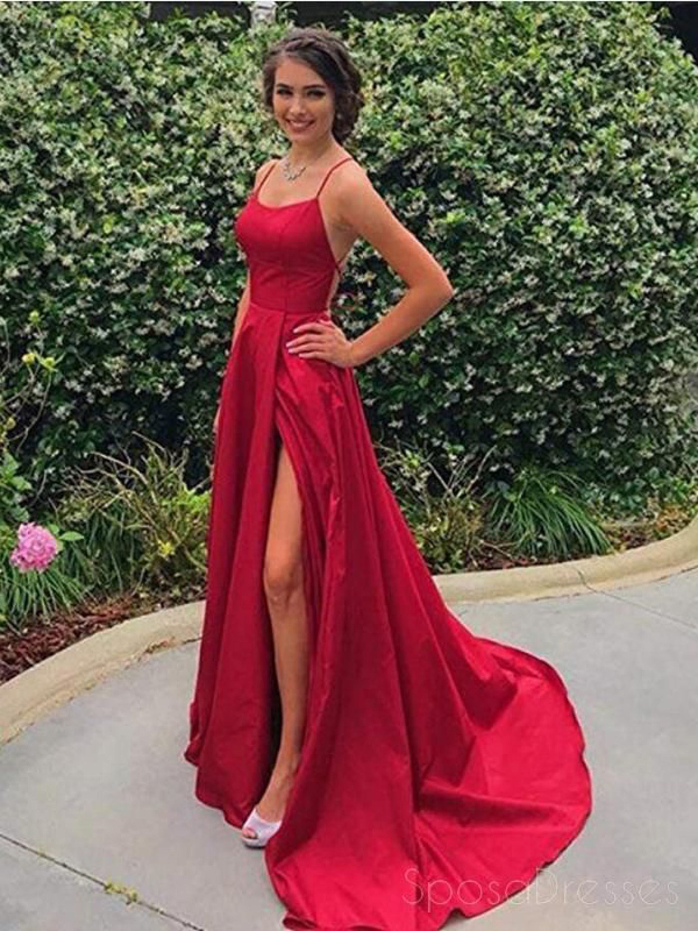 LTP0929,Red Sexy Side Slit Spaghetti Straps Cheap Long Evening Prom Dresses,Cheap Sweet 16 Dresses