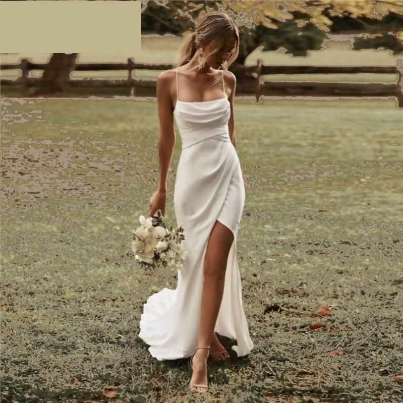LTP1117,Ivory spaghetti straps sheath long wedding gown,satin wedding bridal dresses