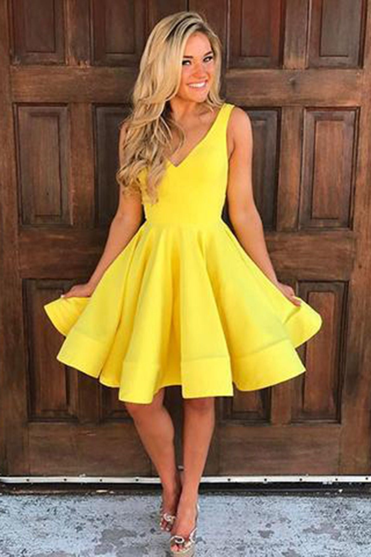 LTP0499,Cheap yellow a line prom dress short homecoming dresses