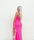 LTP0173,Pink Sequin Long Prom Dress Strapless Mermaid Evening Party Gown