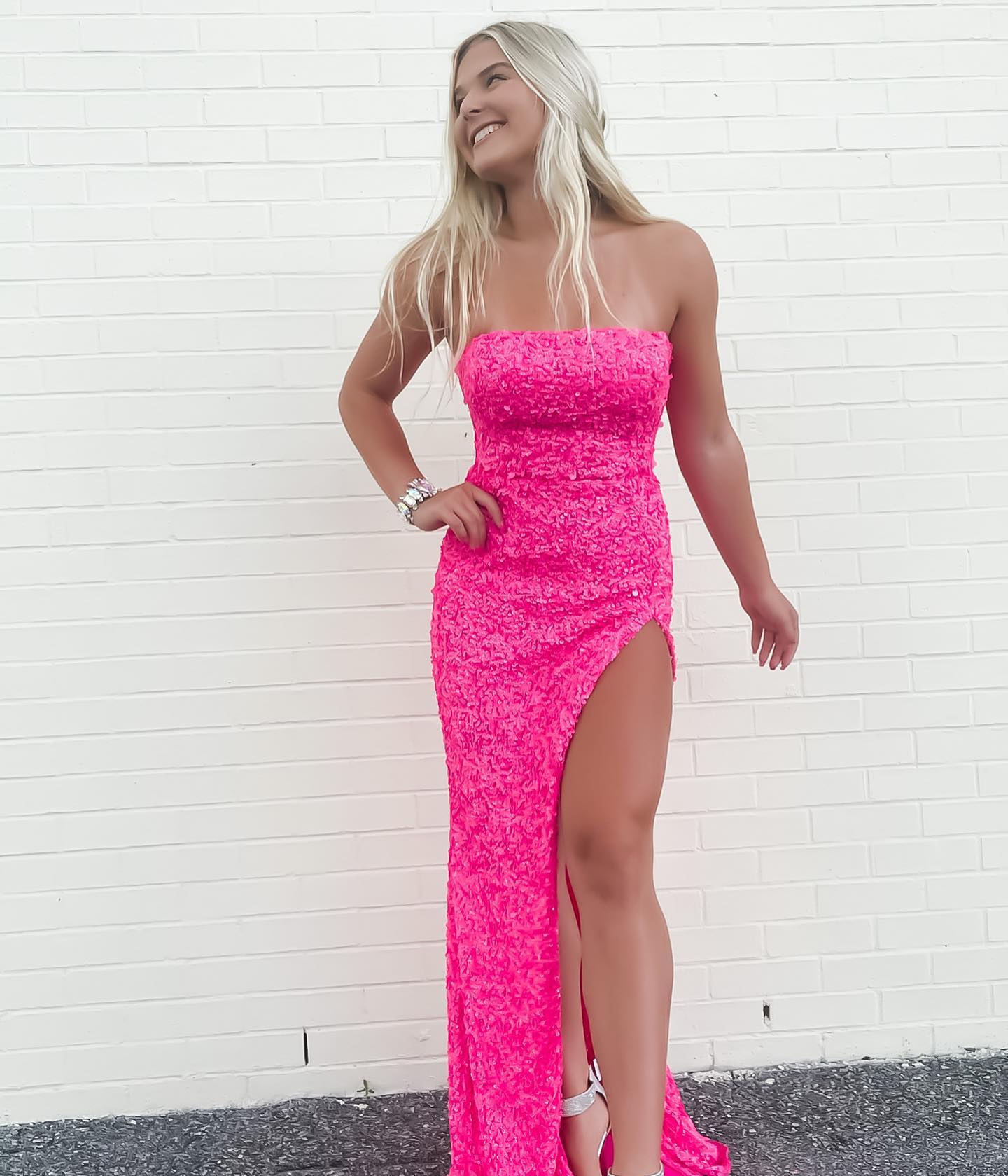 LTP0173,Pink Sequin Long Prom Dress Strapless Mermaid Evening Party Gown