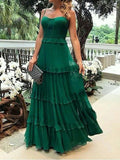 LTP0747,Green chiffon spaghetti straps long prom evening dresses