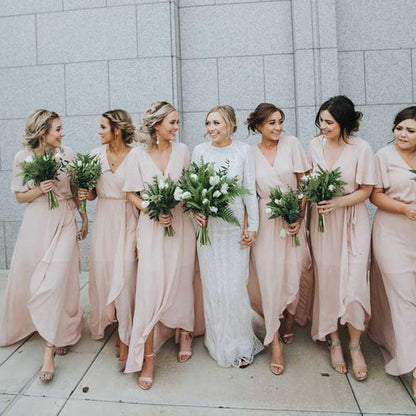 LTP1092,Light pink chiffon v-neck bridesmaid dresses cheap bridesmaid dress