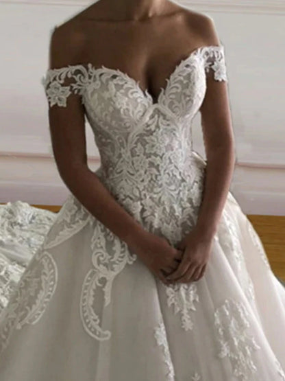 LTP1201,Vintage Lace Embroidery Wedding Dress Ball Gown Off The Shoulder Bridal Gown