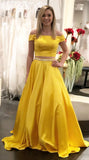 LTP0783,Two pieces yellow mermaid long prom dresses beaded off the shoulder evening gown