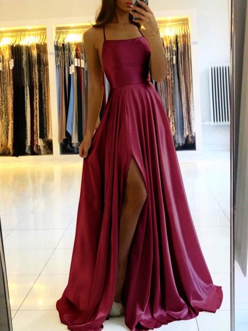 LTP1656,Simple Long Evening Dress Spaghetti Straps Prom Dresses With Slit,Custom Made Formal Gown