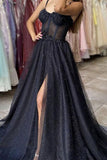 LTP1042,Sparkle black sequin prom dresses,split evening dress
