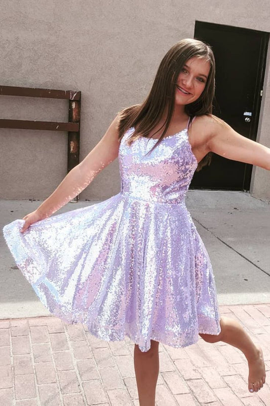 LTP0534,Light purple a line homecoming dresses sequin graduation dress