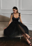 LTP1024,Charming black sweetheart tea length long evening prom dress
