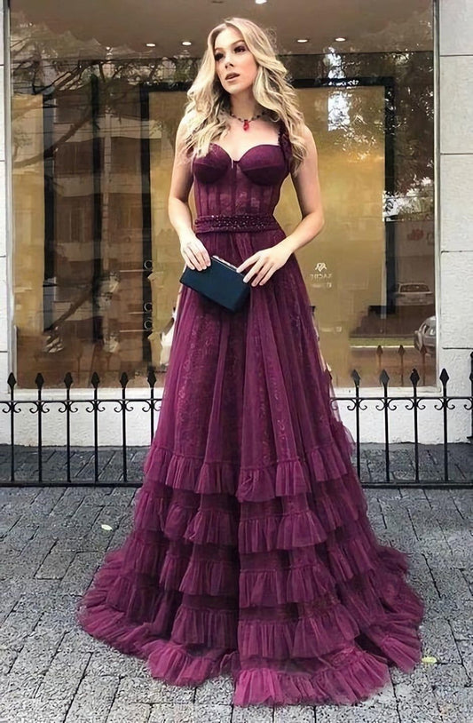 LTP1189,Maroon Lace A-Line Prom Evening Dresses,Floor Length Party Dress