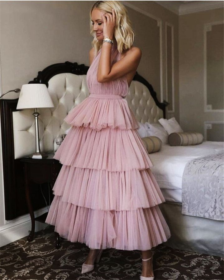 LTP0593,Cheap Pink Prom Dress Tulle Layers Long Prom Evening Dresses