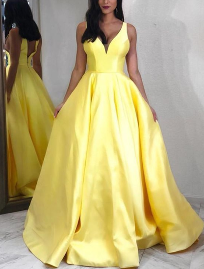 LTP0386,A-line yellow satin prom dress evening dresses long party gown