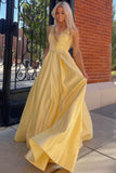 LTP1597,Yellow Cutout Back A-Line Formal Dress with Rhinestones Evening Gown