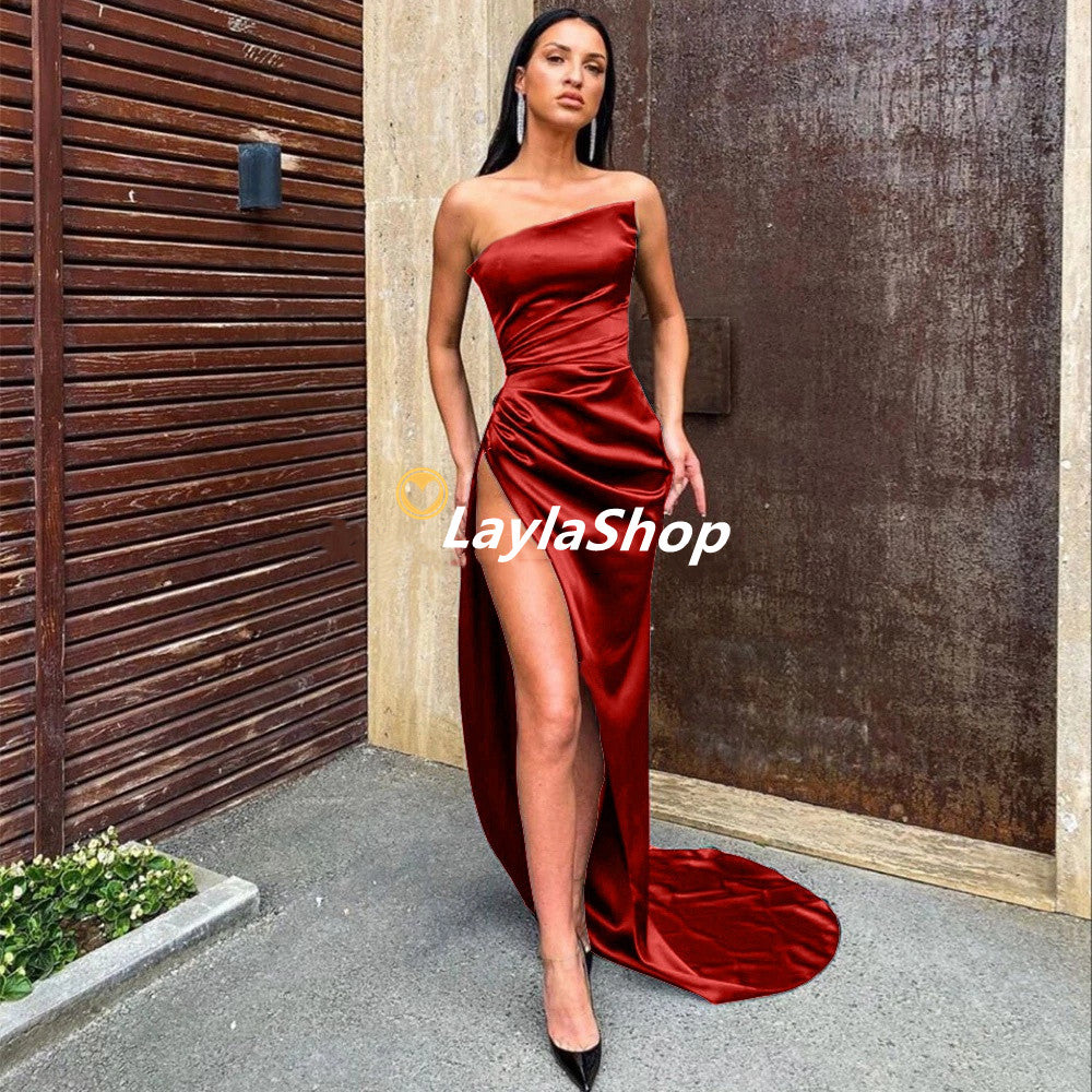 LTP0045,Sexy Mermaid Prom Dress with Side Slit,Satin Sleeveless Evening Dresses