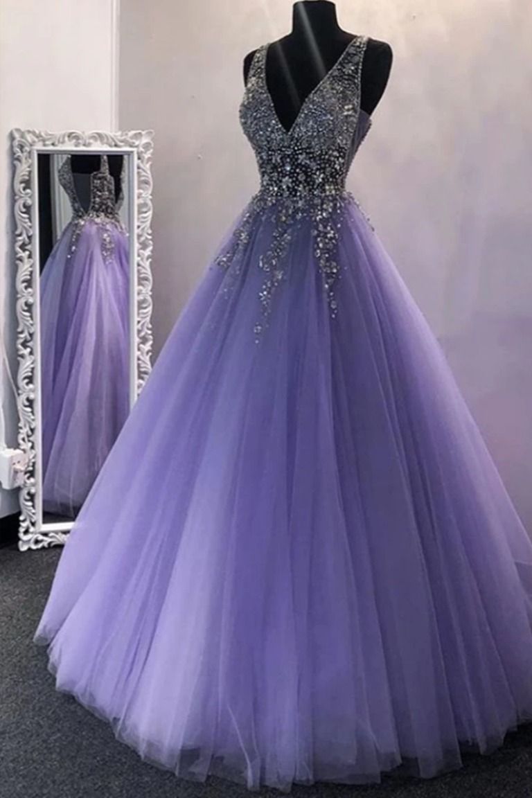 LTP0135,V-neck A-line Sexy Prom Dresses Long with Beading