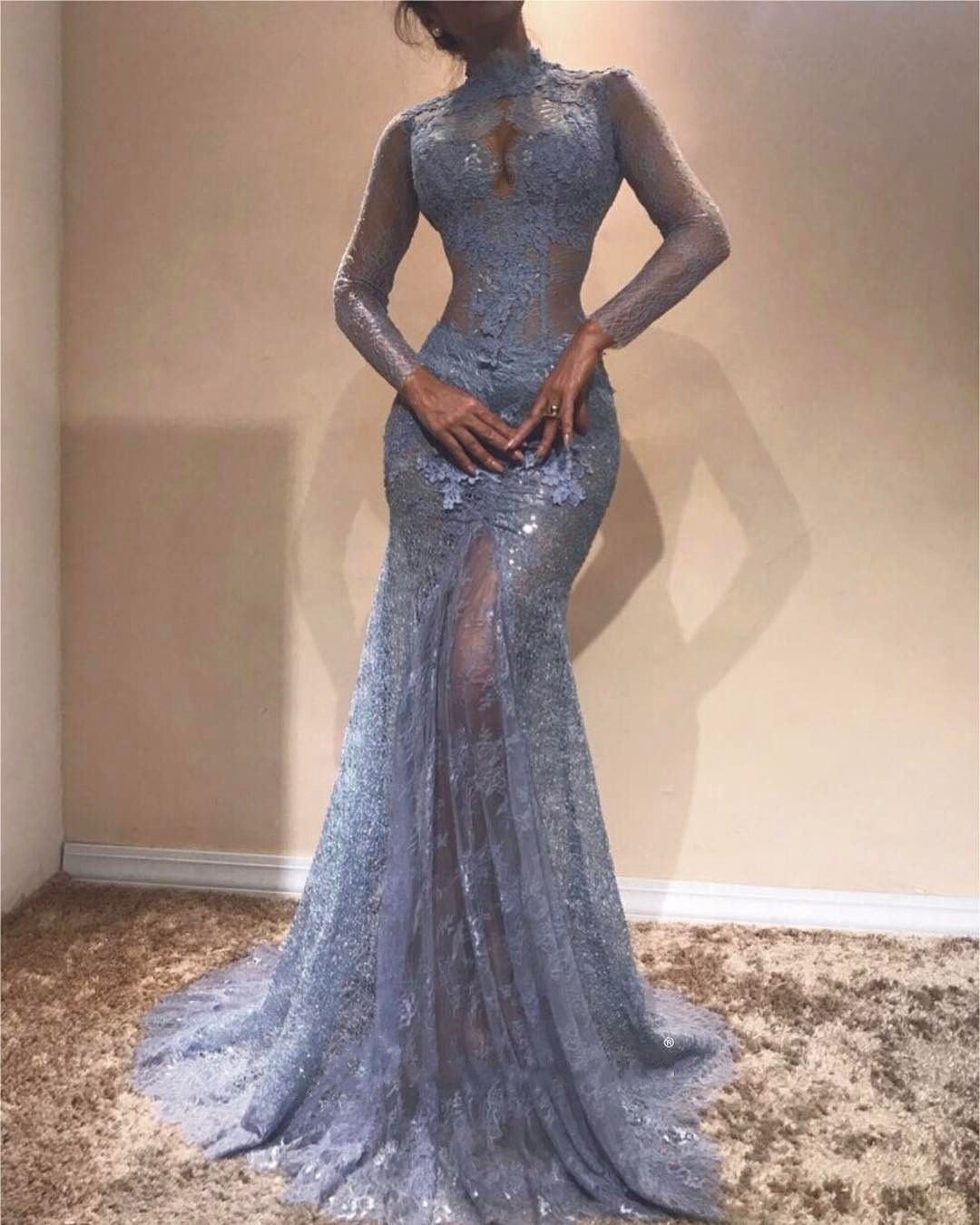 LTP0012,Discount elegant blue see through lace mermaid prom dress