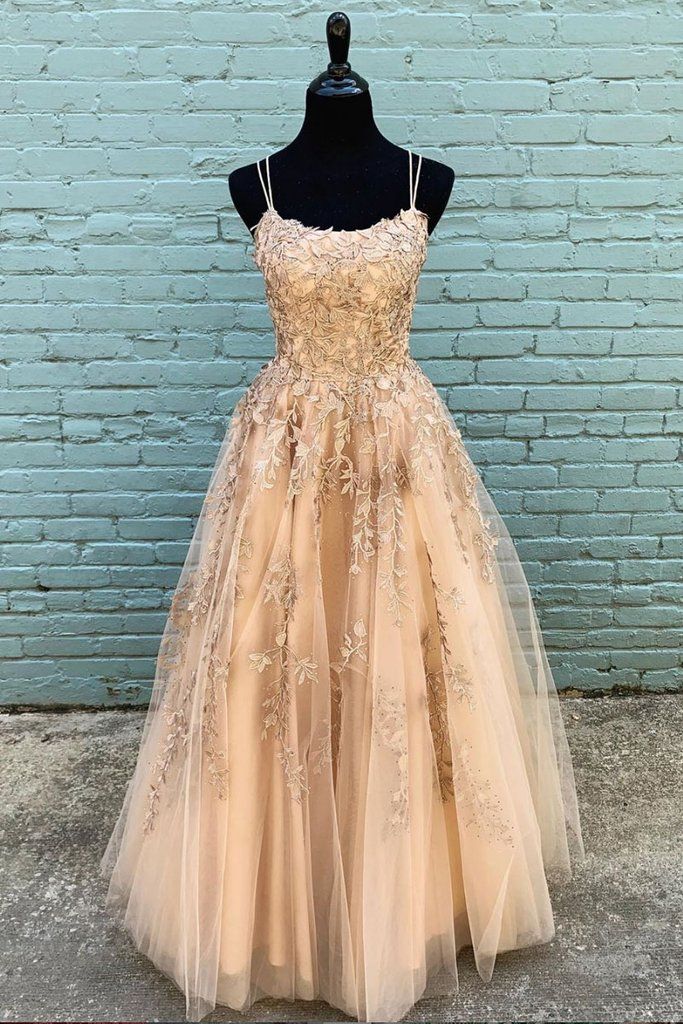 LTP0051,A-line Spaghetti Straps Lace Popular Elegant Prom Dresses