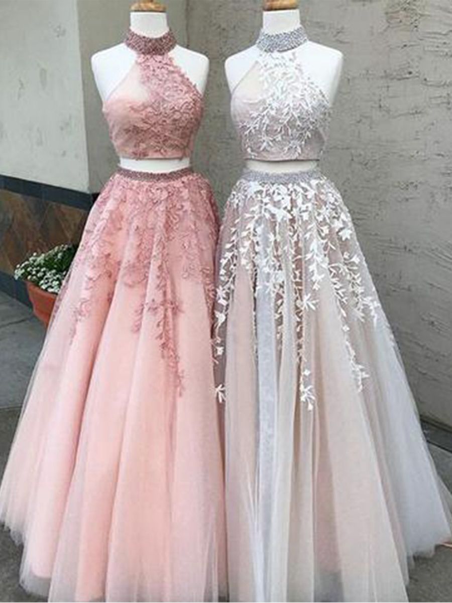 LTP0107,Modest Teens Long Prom Dress,2 Piece Lace Freshman Graduation Prom Gown