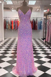 LTP1316,Sparkly Pink Mermaid Sequins Spaghetti Straps Prom Dresses,Long Formal Gown