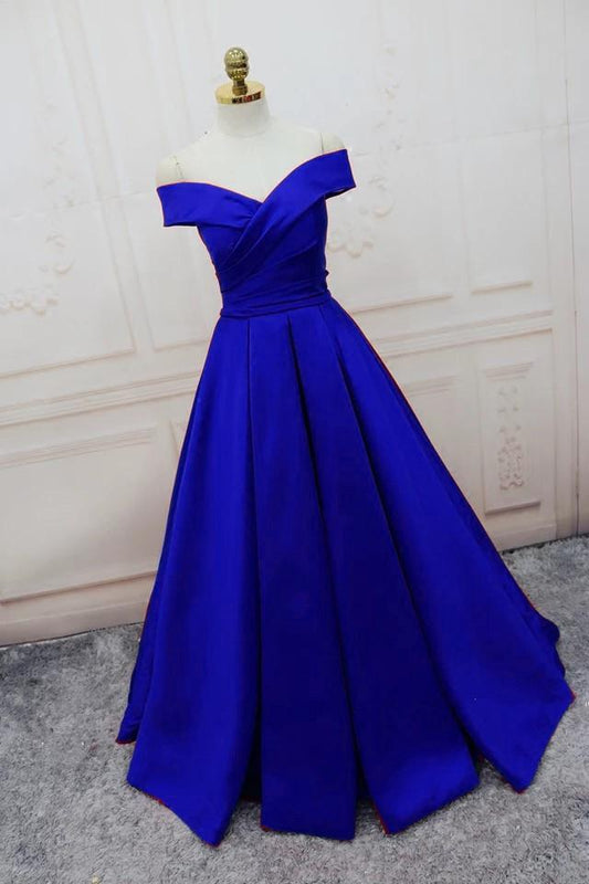 LTP0080,Discount Royal blue prom dress evening gown long a line satin party dresses