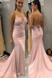 LTP0885,Light pink mermaid applique satin long prom dress