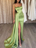 LTP1567,Chic green sweetheart satin long prom evening dresses with split