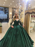 LTP0660,Green Long Sleeves Prom Dresses with Appliques Quinceanera Gowns