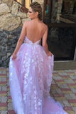 LTP1034,Gorgeous V Neck Backless Lace Floral Lilac Long Prom Dress, Formal Evening Dress,Floral A Line Long Wedding Dress