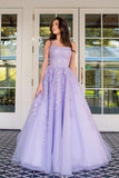 LTP0919,Lavender Spaghetti Straps Tulle Long Prom Dresses with Appliques and Beading,Formal Dresses