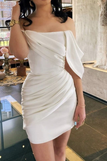 LTP1460,White satin off the shoulder wedding dress homecoming dress