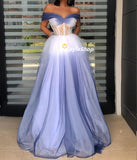 LTP0849,Off the shoulder prom dress tulle evening dresses gradient color white purple formal gown
