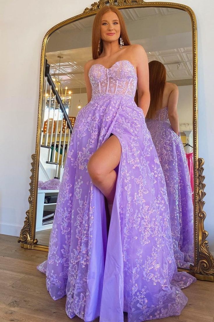 LTP1576,Sparkle Princess Lavender Bustier Puffy Sleeves Lace Long Prom Gown