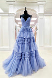 LTP1611,Charming Ruffles Spaghetti Straps Tulle Prom Dresses,A-Line Long Evening Dresses