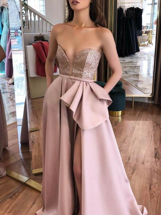 LTP0976,Dusty pink prom dresses sweetheart sequin top evening formal dress