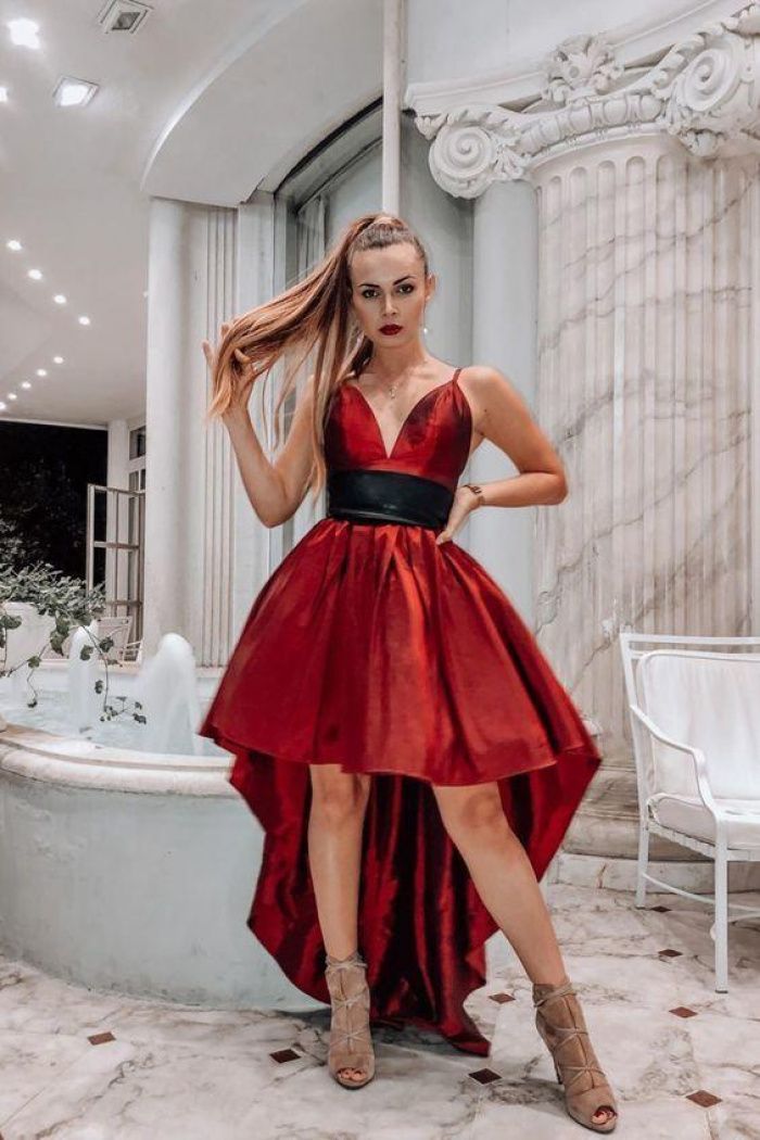 LTP1304,Spaghetti straps high low red homecoming dresses