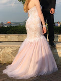 LTP0723,Sweetheart light pink lace prom dresses mermaid long prom evening dress party gown