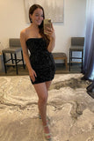 LTP1187,Black Sequined Strapless Mini Homecoming Dress