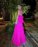 LTP1664,Sexy Hot Pink A-Line Satin Long Prom Evening Dresses