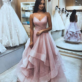 LTP0032,Spaghetti Long A-line Pink Sequin Tulle Prom Dresses, Sparkle Prom Dresses, Long Prom Dresses