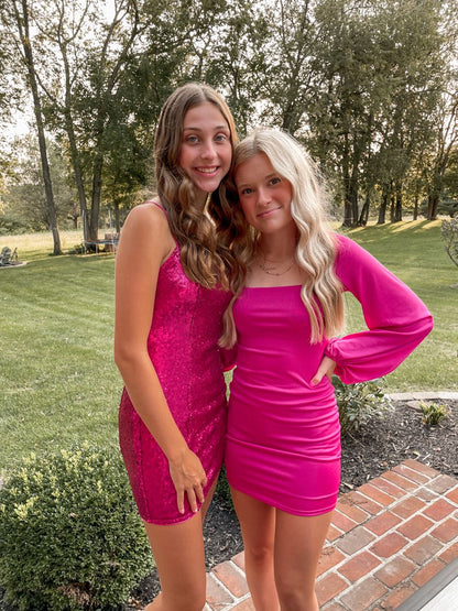 LTP1461,Hot pink homecoming dresses tight hoco graduation dresses