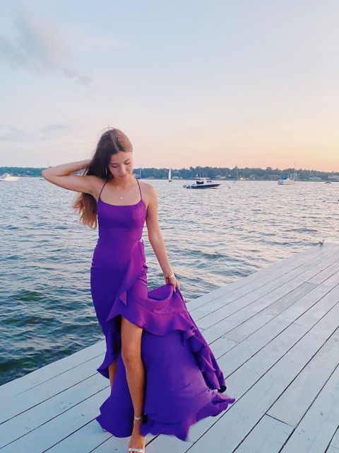 LTP1242,Simple Purple Halter Prom Evening Dresses,High Low Beach Holiday Dress