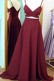 LTP0315,Two Pieces Burgundy Prom Dresses Satin Long Prom Dress