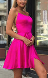 LTP1464,Scoop Homecoming Dresses A Line With Spaghetti Straps Slit Satin Short/Mini Dress
