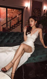 LTP0821,Silk prom maxi formal dress with side slit