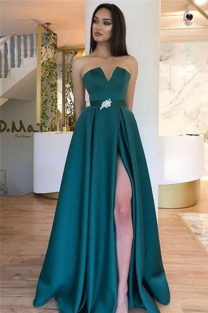 LTP1637,Gorgeous Dark Green Satin Prom Dresses,High Quality A-Line Long Evening Dress